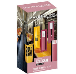 Maybelline Zestaw The Colossal 100% Black Mascara tusz do rzęs 10.7ml + Super Stay Matte Ink matowa pomadka do ust 15 Lover 5ml