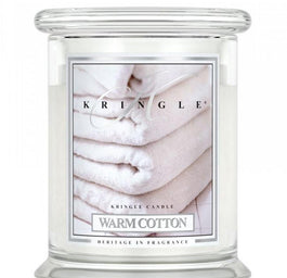 Kringle Candle Średnia świeca zapachowa z dwoma knotami Warm Cotton 411g