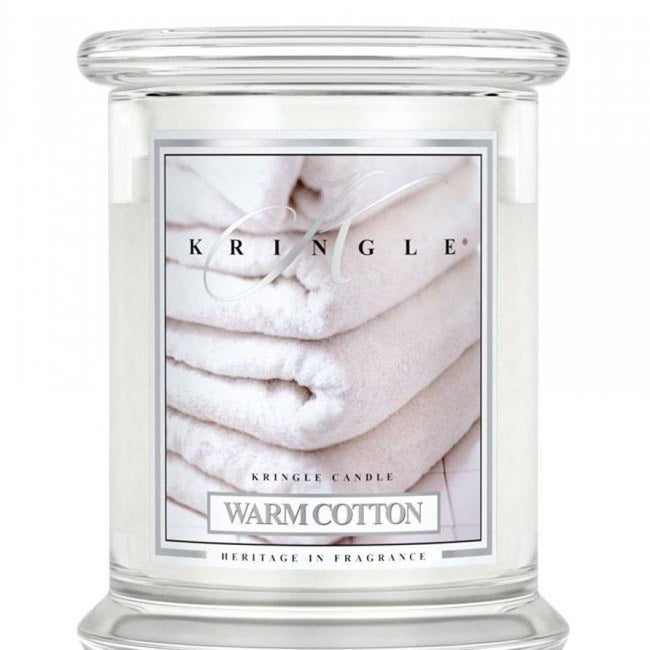 Kringle Candle Średnia świeca zapachowa z dwoma knotami Warm Cotton 411g