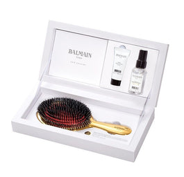 Balmain Golden Spa Brush zestaw złota szczotka do włosów + Argan Elixir 20ml + Leave-In Conditioner Spray 50ml