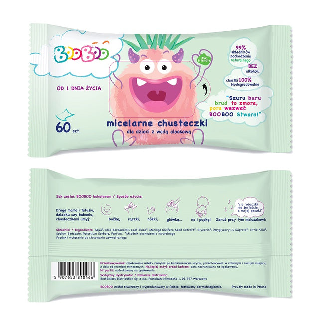 BOOBOO Micelarne chusteczki nawilżane z wodą aloesową dla dzieci 60szt