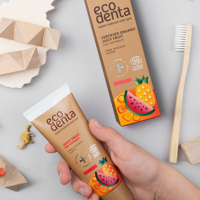 Ecodenta Certified Organic Juicy Fruit Kids Toothpaste soczyście owocowa pasta do zębów dla dzieci o smaku gumy balonowej 75ml
