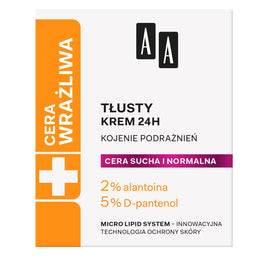 AA Cera Wrażliwa krem tłusty do cery suchej i normalnej 24h - bezzapachowy 50ml