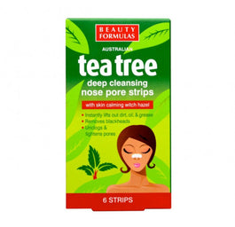 Beauty Formulas Tea Tree Deep Cleansing Nose Pore Strips głęboko oczyszczające paski na nos 6szt.
