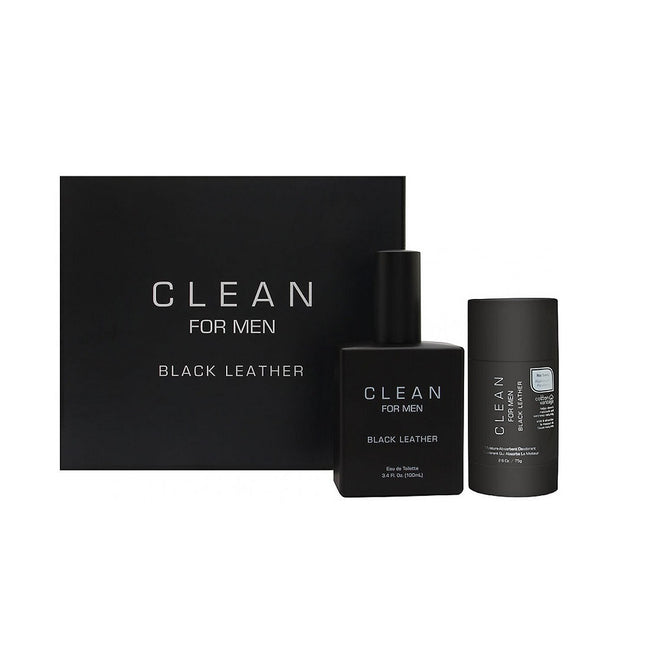 Clean For Men Black Leather zestaw woda toaletowa spray 100ml + dezodorant sztyft 75g