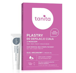 Tanita Hair Removal Wax Strips For Body plastry do depilacji ciała z woskiem Olej Arganowy 12szt + oliwka po depilacji 10ml