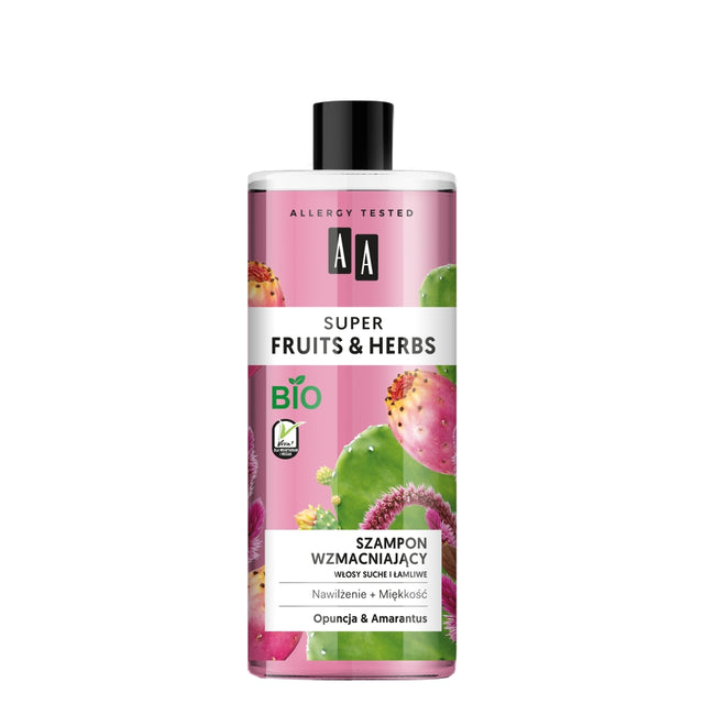 AA Super Fruits & Herbs szampon wzmacniający włosy suche i łamliwe Opuncja & Amarantus 500ml
