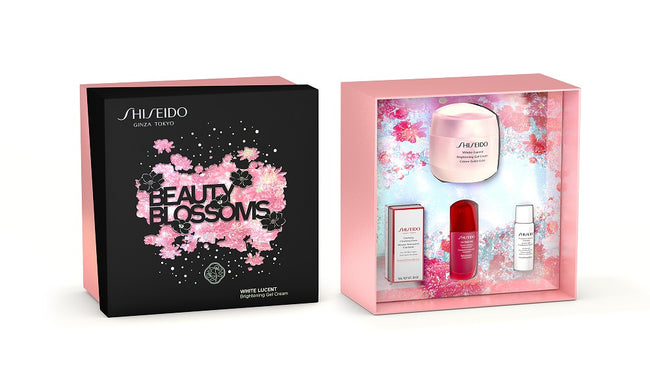 Shiseido Beauty Blossoms zestaw White Lucent Brightening Gel Cream 50ml + Clarifying Cleansing Foam 5ml + Trearment Siftener Enriched 7ml + Power Infusing Concentrate 10ml