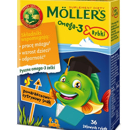 Möller's Omega-3 Rybki żelki z kwasami omega-3 i witaminą D3 dla dzieci Pomarańczowo-cytrynowe 36szt.