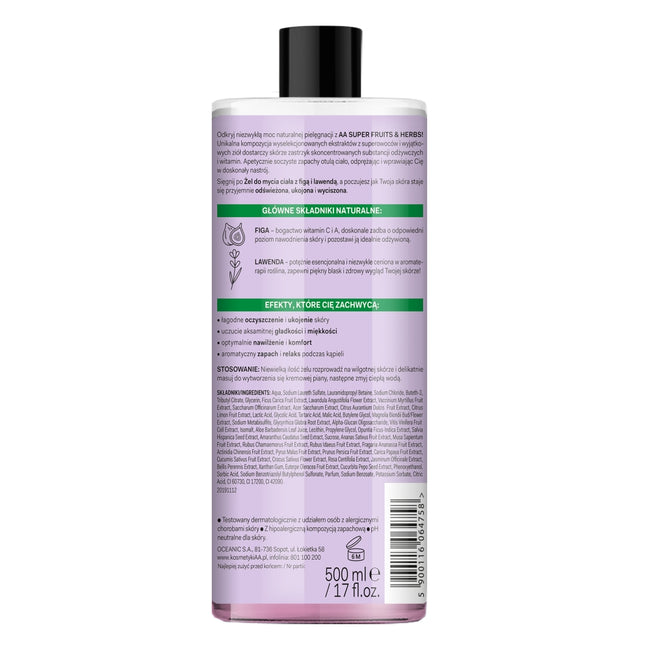 AA Super Fruits & Herbs żel do mycia ciała Figa i Lawenda 500ml