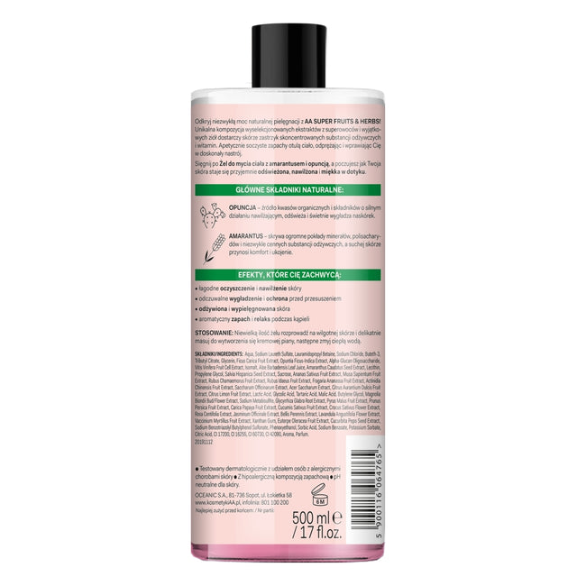 AA Super Fruits & Herbs żel do mycia ciała Opuncja i Amarantus 500ml