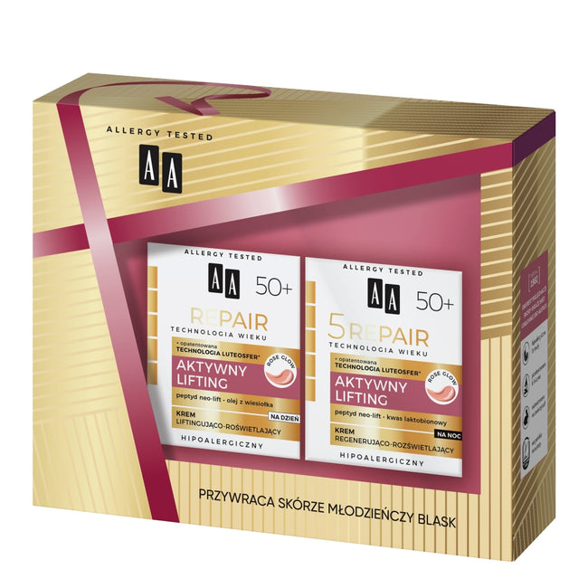 AA Technologia Wieku 5Repair 50+ Aktywny Lifting zestaw krem na dzień liftingująco-rozświetlający 50ml + krem na noc regenerująco-rozświetlający 50ml