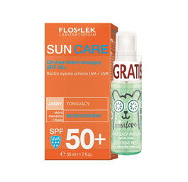 Floslek Sun Care Oil-free krem tonujący SPF50 skóra mieszana i tłusta 50ml + MISTLOVE łagodząca mgiełka ogórek aloes 30ml