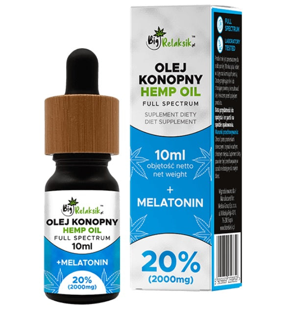 BigRelaksik Hemp Oil Full Spectrum 20% 2000mg suplement diety w kroplach Olej Konopny + Melatonina 10ml