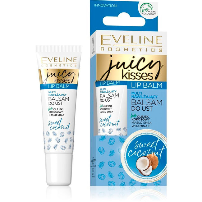 Eveline Cosmetics Juicy Kisses Lip Balm zestaw regenerujący balsam do ust Exotic Mango 6x12ml + nawilżający balsam do ust Sweet Coconut 6x12ml + regenerujący balsam do ust Chocolate Pasion 6x12ml
