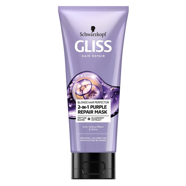 Gliss Kur Blonde Hair Perfector 2-in-1 Purple Repair Mask maska do naturalnych farbowanych lub rozjaśnianych blond włosów 200ml