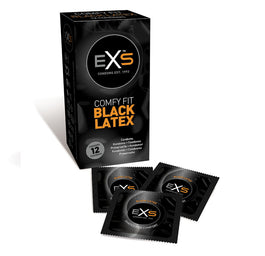 EXS Comfy Fit Black Latex Condoms prezerwatywy z czarnego lateksu 12szt.