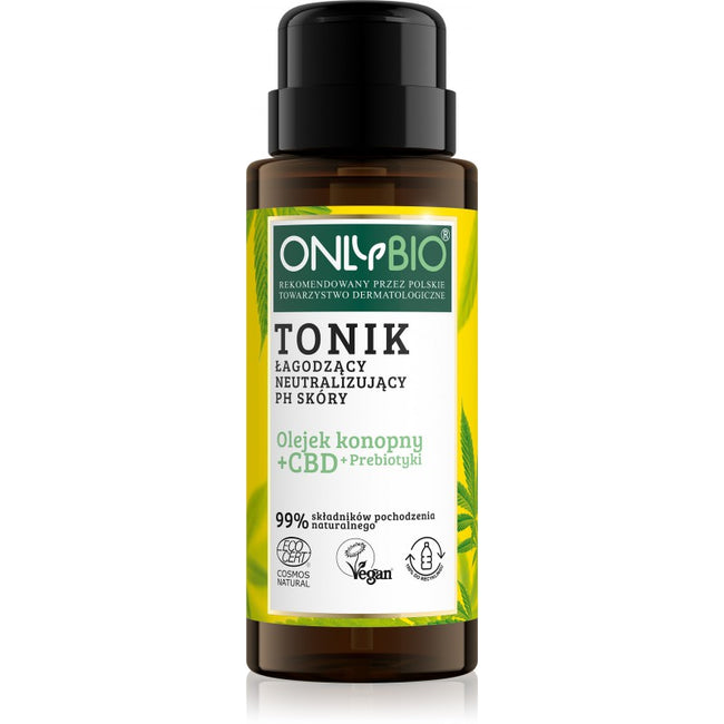 OnlyBio Olejek konopny + CBD + Priebiotyki tonik łagodzący neutralizujący PH skóry 300ml
