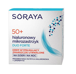 Soraya Hialuronowy Mikrozastrzyk Duo Forte 50+ krem wypełniający zmarszczki utrwalone na dzień i na noc 50ml