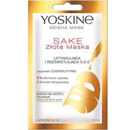 Yoskine Geisha Mask Sake maska na złotej tkaninie liftingująca i rozświetlająca S.O.S 20ml