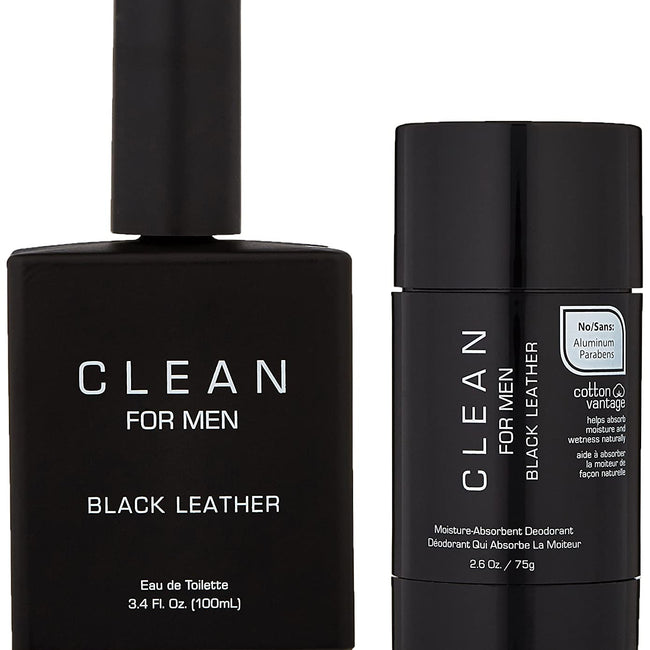 Clean For Men Black Leather zestaw woda toaletowa spray 100ml + dezodorant sztyft 75g