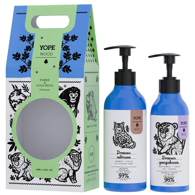Yope Wood zestaw naturalny żel pod prysznic Drzewo Cedrowe 400ml + naturalny szampon do włosów Drzewo Gwajakowe 300ml